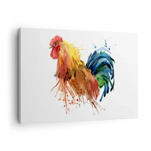 Quadro su tela - Stampe su Tela - Gallo colorato in stile acquerello - 70x50cm - Abito reale, orgoglio reale - Decorazione murale moderna per soggiorno e camera da letto ARTTOR