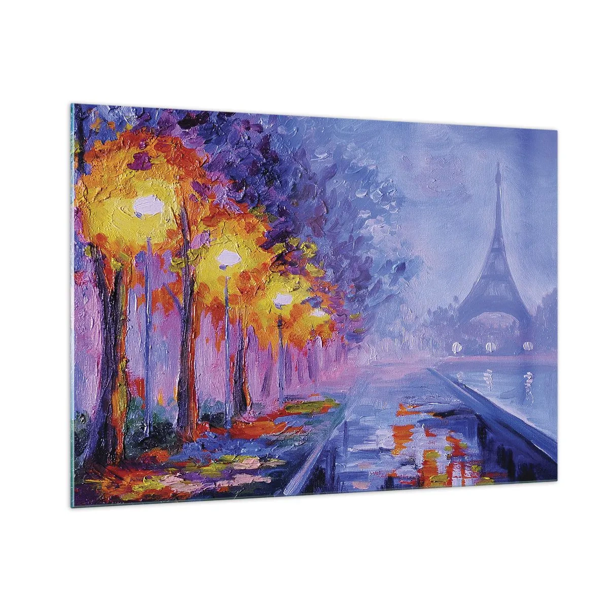 Quadro su vetro - Passeggiata serale a Parigi con la Torre Eiffel - 100x70cm - Passeggiata da sogno - Decorazione murale moderna per soggiorno e camera da letto ARTTOR