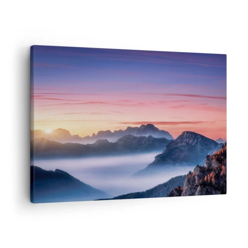 Quadro su tela - Stampe su Tela - Paesaggio montano all'alba con nebbia nelle valli - 70x50cm - Sopra le valli - Decorazione murale moderna per soggiorno e camera da letto ARTTOR