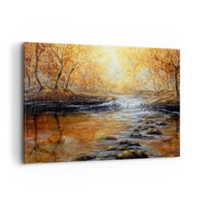 Quadro su tela - Stampe su Tela - Paesaggio autunnale con un fiume tra gli alberi - 100x70cm - Ruscello d'oro - Decorazione murale moderna per soggiorno e camera da letto ARTTOR