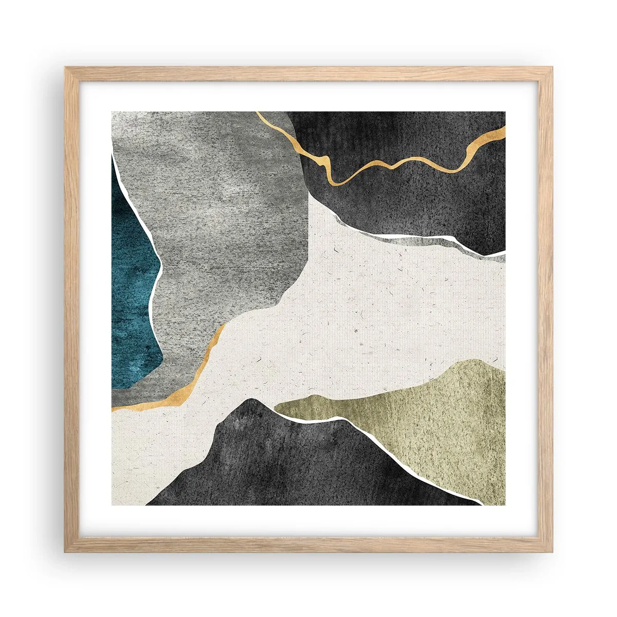 Poster in cornice rovere chiaro - Composizione mosaico con filo d'oro - 50x50 cm