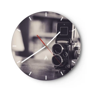 Orologio da parete - Orologio in Vetro - Vecchia macchina fotografica su un tavolo in seppia - 30x30cm - La magia delle vecchie fotografie - Decorazione murale moderna per soggiorno, cucina e camera da letto ARTTOR