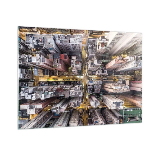 Quadro su vetro - Una vista a volo d'uccello della metropoli - 100x70cm - Saluti da Hong Kong - Decorazione murale moderna per soggiorno e camera da letto ARTTOR