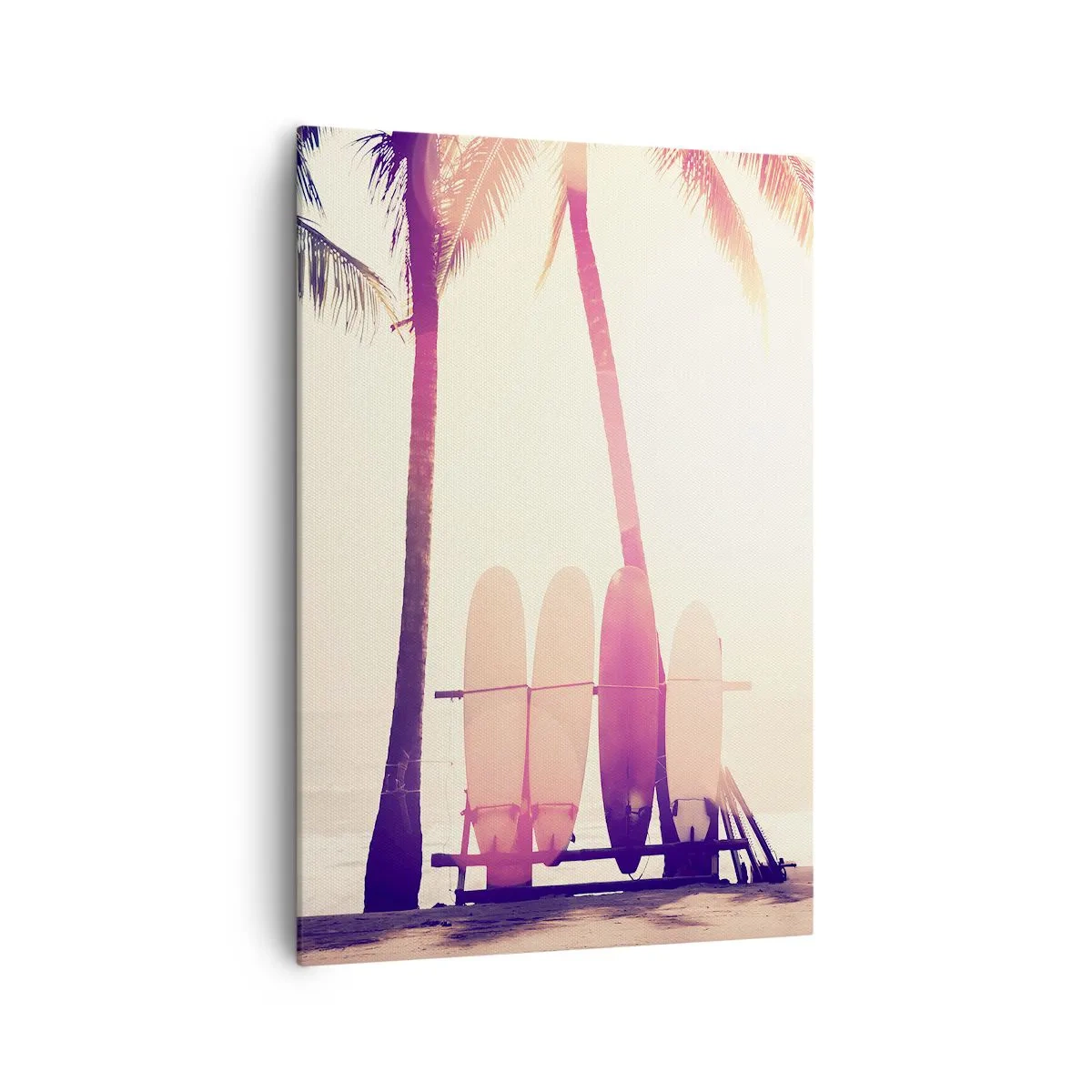 Quadro su tela - Stampe su Tela - Palme e tavole da surf sulla spiaggia sotto il sole - 70x100cm - Sarà un giorno fantastico - Decorazione murale moderna per soggiorno e camera da letto ARTTOR