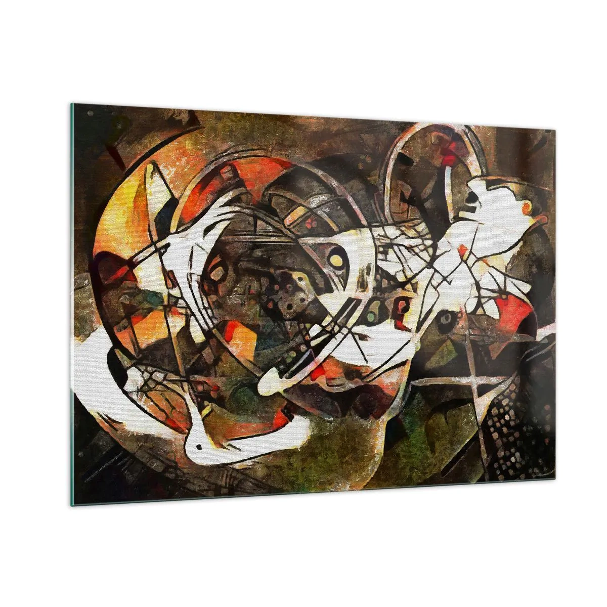 Quadro su vetro - Dipinto astratto con cerchi e linee dinamiche - 100x70cm - Senti il movimento? - Decorazione murale moderna per soggiorno e camera da letto ARTTOR