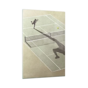 Quadro su vetro - L'ombra di un tennista sul campo durante una partita di tennis - 70x100cm - Sconfiggere se stesso - Decorazione murale moderna per soggiorno e camera da letto ARTTOR