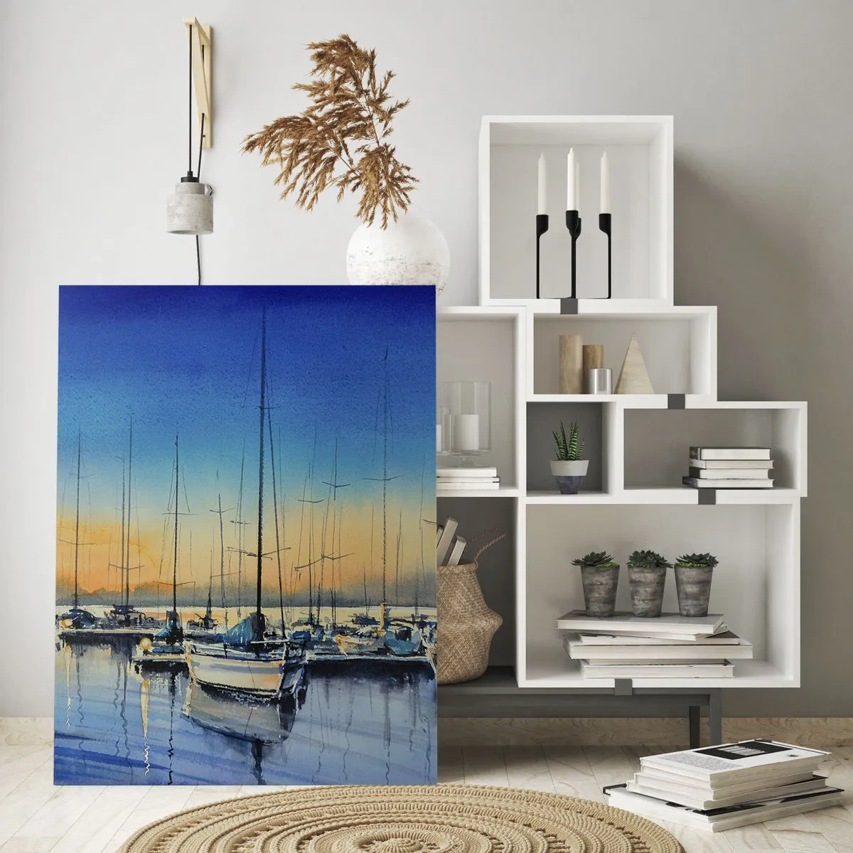 Quadro su vetro - Porto degli yacht al tramonto con riflessi sull'acqua - 70x100cm - La fine di una buona giornata - Decorazione murale moderna per soggiorno e camera da letto ARTTOR