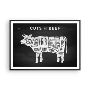 Poster in cornice nera - Diagramma dei tagli di carne bovina su sfondo nero - 100x70cm - Il sillabario del macellaio - Decorazione murale moderna per soggiorno e camera da letto ARTTOR