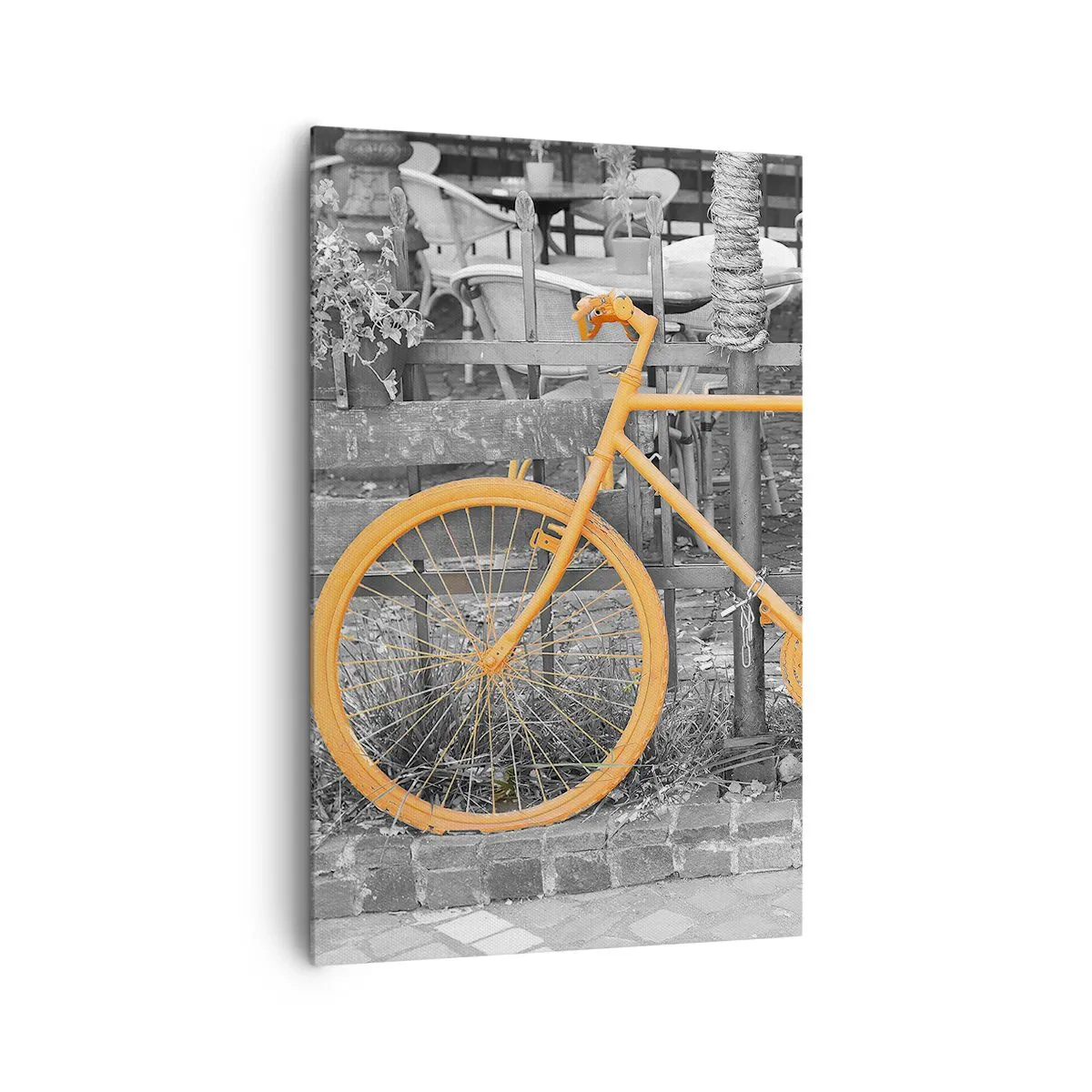 Quadro su tela - Stampe su Tela - Fotografia artistica di una bicicletta gialla su uno sfondo bianco e nero - 80x120cm - Vai, ti aspetto qui - Decorazione murale moderna per soggiorno e camera da letto ARTTOR