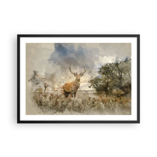 Poster in cornice nera - Un cervo in un ambiente naturale in stile acquerello - 70x50cm - Dignità - forza - maestosità - Decorazione murale moderna per soggiorno e camera da letto ARTTOR