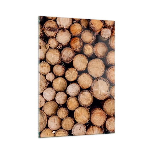 Quadro su vetro - Tronchi d'albero disposti verticalmente con anelli di crescita visibili - 50x70cm - Nuovo inizio - Decorazione murale moderna per soggiorno e camera da letto ARTTOR