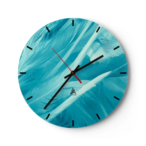 Orologio da parete - Orologio in Vetro - Piume blu in uno scatto delicato - 30x30cm - Annegare nel morbido - Decorazione murale moderna per soggiorno, cucina e camera da letto ARTTOR
