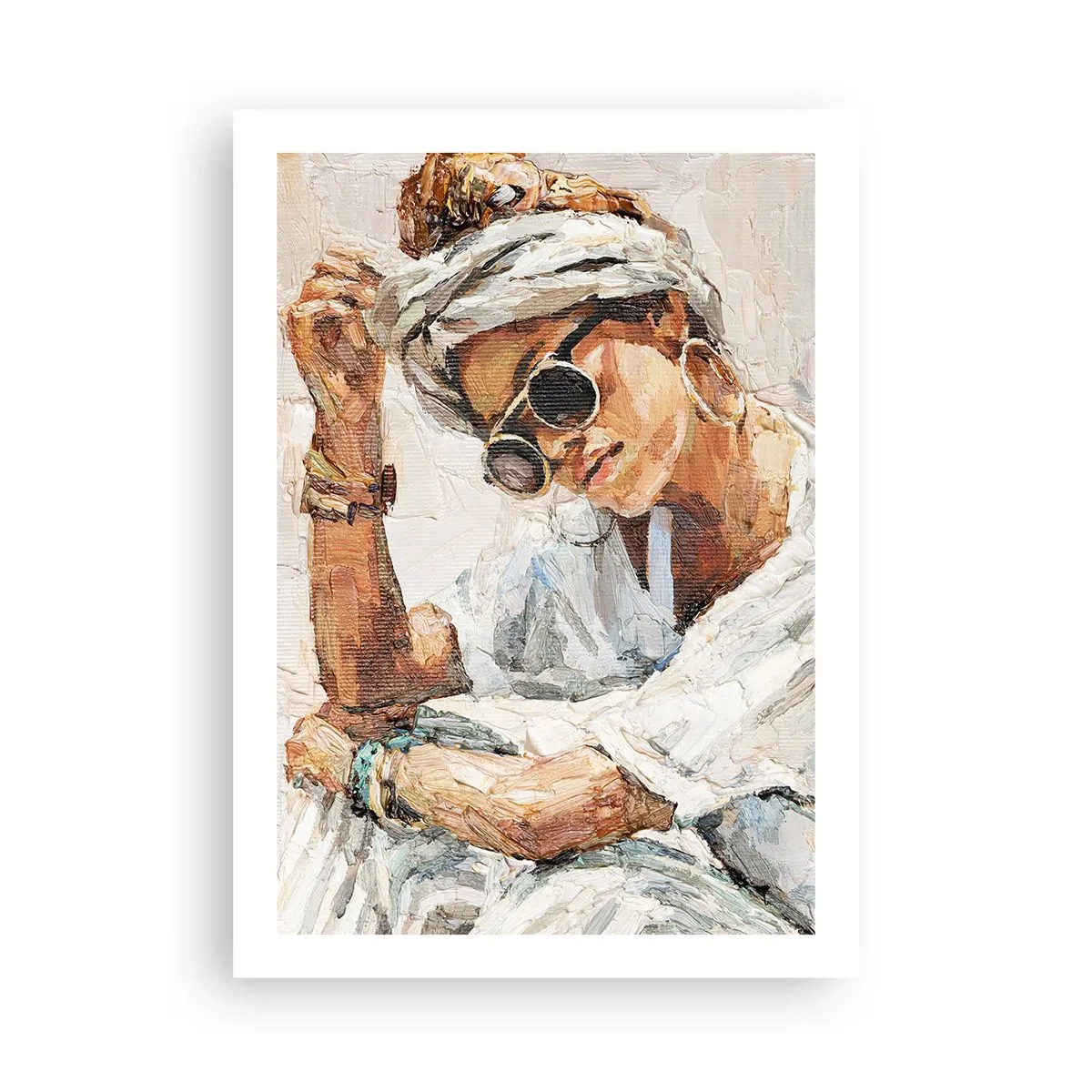 Poster - Ritratto di donna con occhiali e turbante in stile impressionista - 50x70cm - Ritratto in pieno sole - Decorazione murale moderna per soggiorno e camera da letto ARTTOR