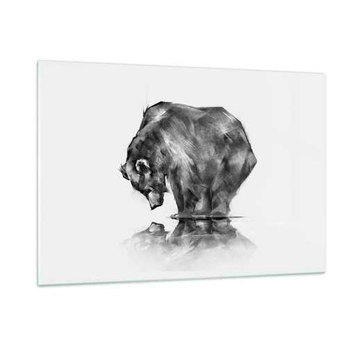 Quadro su vetro - Immagine di un orso chinato sulla superficie dell'acqua - 120x80cm - Fa piacere vedere chi ci è caro - Decorazione murale moderna per soggiorno e camera da letto ARTTOR