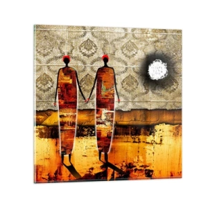 Quadro su vetro - Composizione etnica nei colori dell'Africa - 40x40 cm