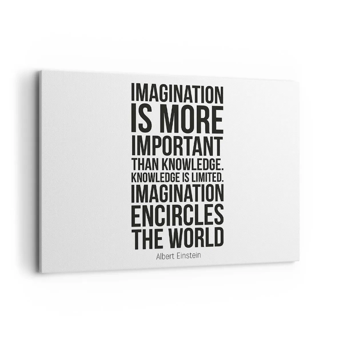 Quadro su tela - Stampe su Tela - Citazione ispiratrice su sfondo bianco in carattere nero - 100x70cm - Einstein sul potere dell'immaginazione - Decorazione murale moderna per soggiorno e camera da letto ARTTOR