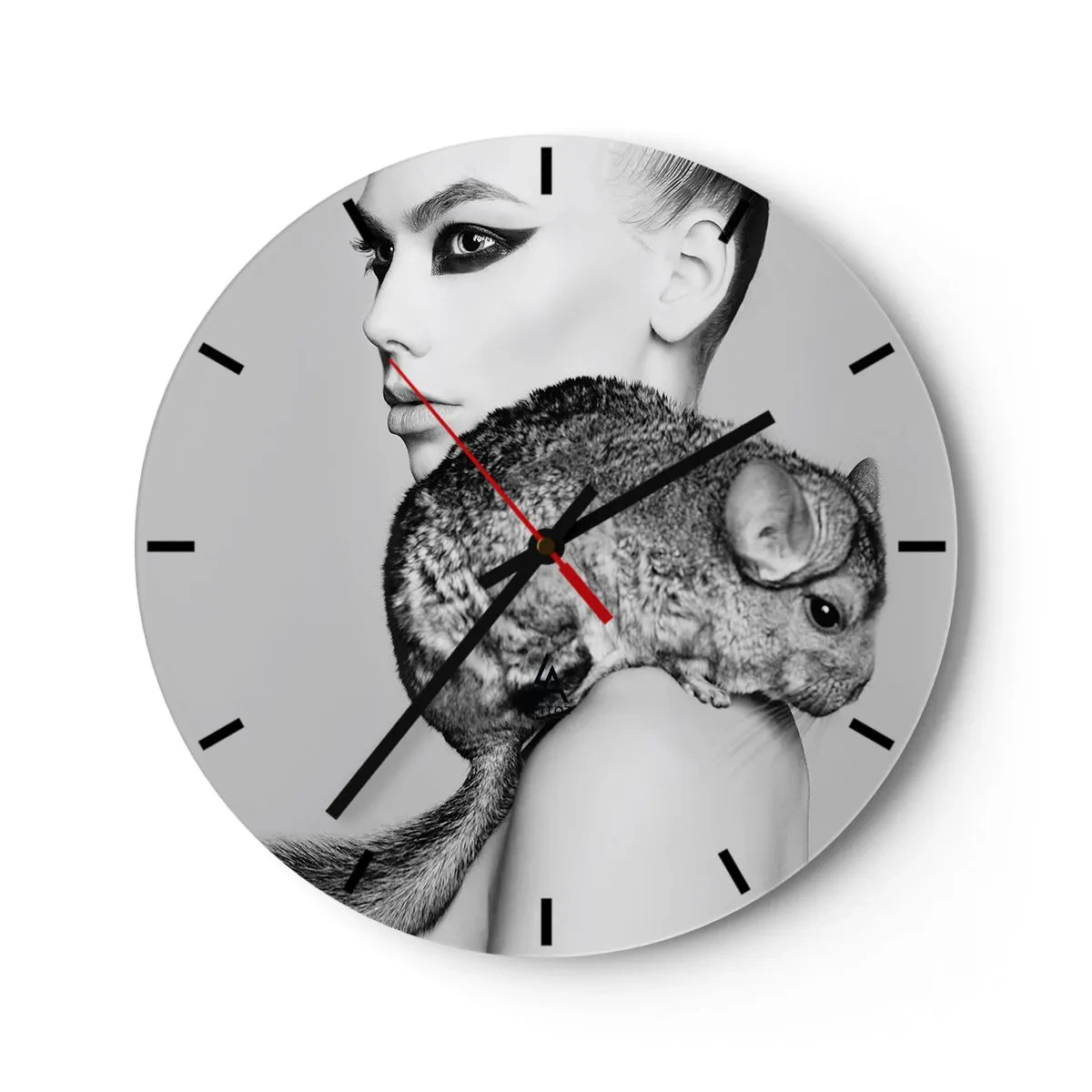 Orologio da parete - Orologio in Vetro - Dama con il cincillà - 40x40 cm