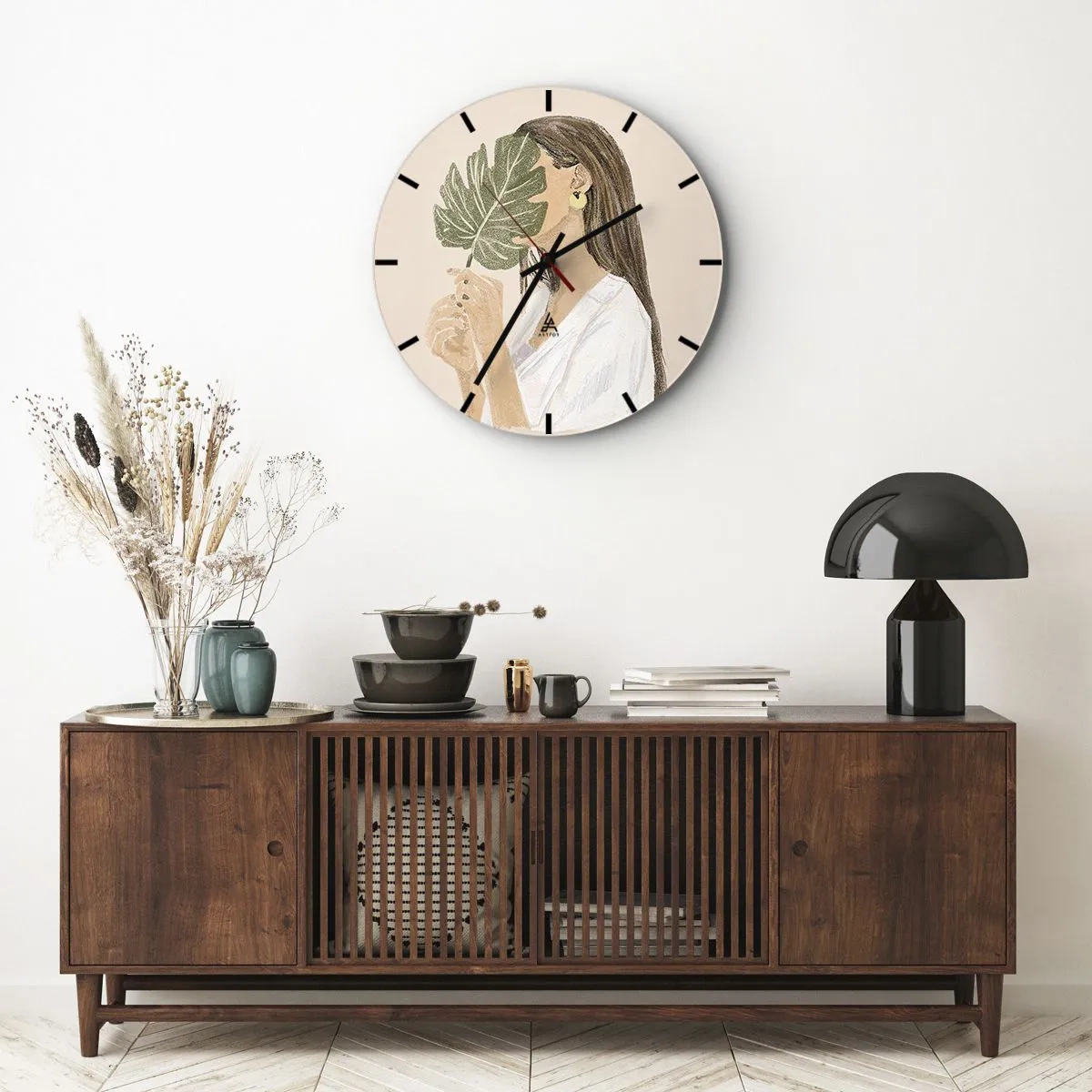 Orologio da parete - Orologio in Vetro - Misterioso ritratto con ventaglio - 40x40 cm