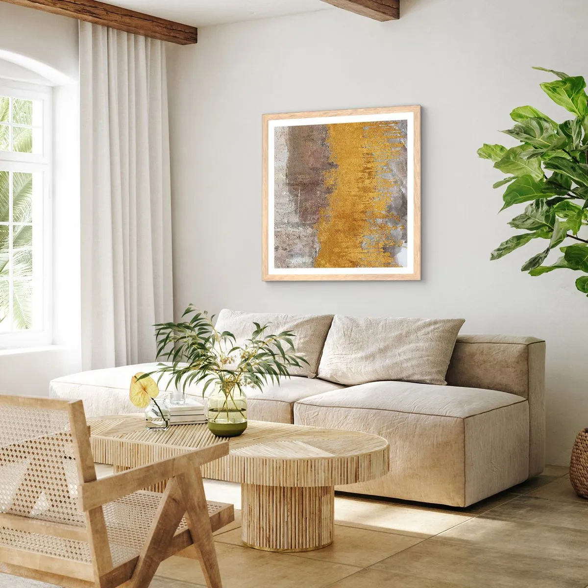 Poster in cornice rovere chiaro - Soffio dorato - 30x30 cm