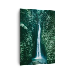 Quadro su tela - Stampe su Tela - Una cascata circondata da una fitta vegetazione tropicale - 70x100cm - Terme tropicali - Decorazione murale moderna per soggiorno e camera da letto ARTTOR