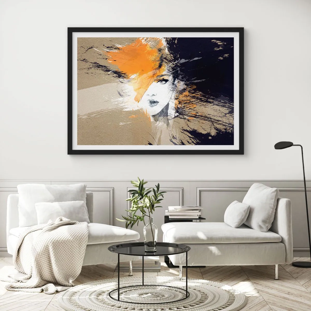 Poster in cornice nera - Ritratto astratto di una donna dai colori intensi - 70x50cm - E la luce fu - Decorazione murale moderna per soggiorno e camera da letto ARTTOR