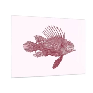 Quadro su vetro - Schizzo di un pesce esotico in colore bordeaux su uno sfondo chiaro - 70x50cm - Abitante di mari esotici - Decorazione murale moderna per soggiorno e camera da letto ARTTOR