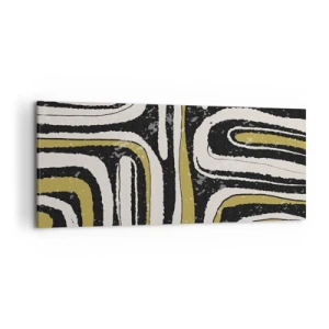 Quadro su tela - Stampe su Tela - Motivo astratto in nero, bianco e oro - 120x50cm - Composizione: strade e vicoli - Decorazione murale moderna per soggiorno e camera da letto ARTTOR