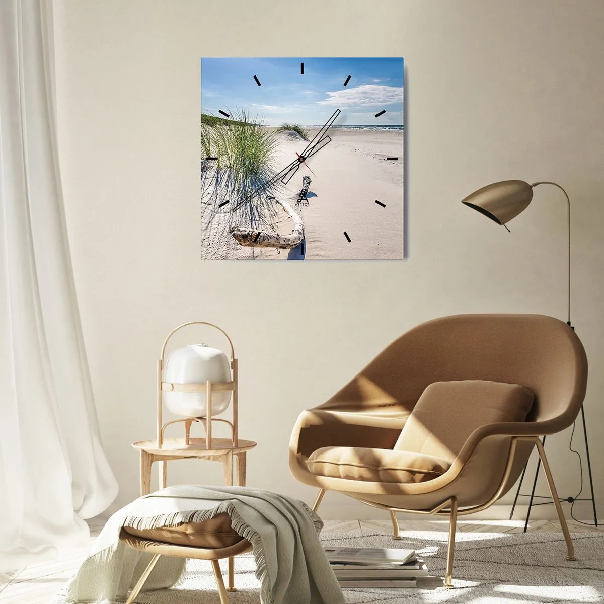 Orologio da parete - Orologio in Vetro - Una spiaggia baltica con sabbia, erba e un cielo azzurro calmo - 30x30cm - La più bella? Quella del baltico - Decorazione murale moderna per soggiorno e camera da letto ARTTOR
