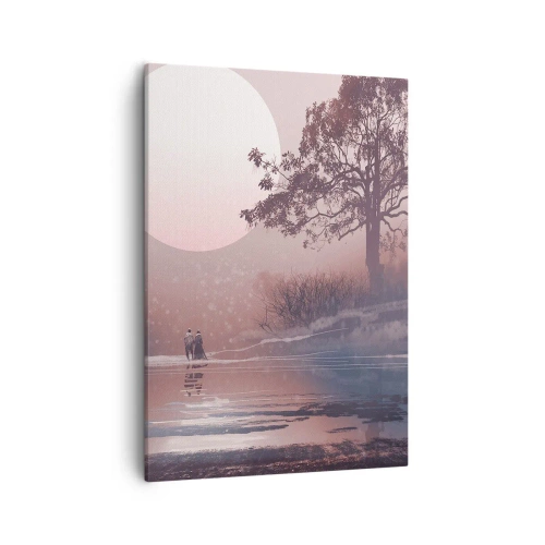 Quadro su tela - Stampe su Tela - Scena romantica con la luna e un albero in riva all'acqua - 50x70cm - Meraviglie della notte - Decorazione murale moderna per soggiorno e camera da letto ARTTOR