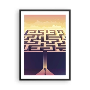 Poster in cornice nera - Un labirinto simbolico nella luce dorata - 50x70cm - Il momento delle decisioni - Decorazione murale moderna per soggiorno e camera da letto ARTTOR