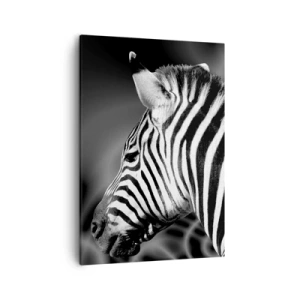 Quadro su tela - Stampe su Tela - Ritratto in bianco e nero di una zebra su uno sfondo di motivi astratti. - 50x70cm - Il bianco è bianco, il nero è nero - Decorazione murale moderna per soggiorno e camera da letto ARTTOR