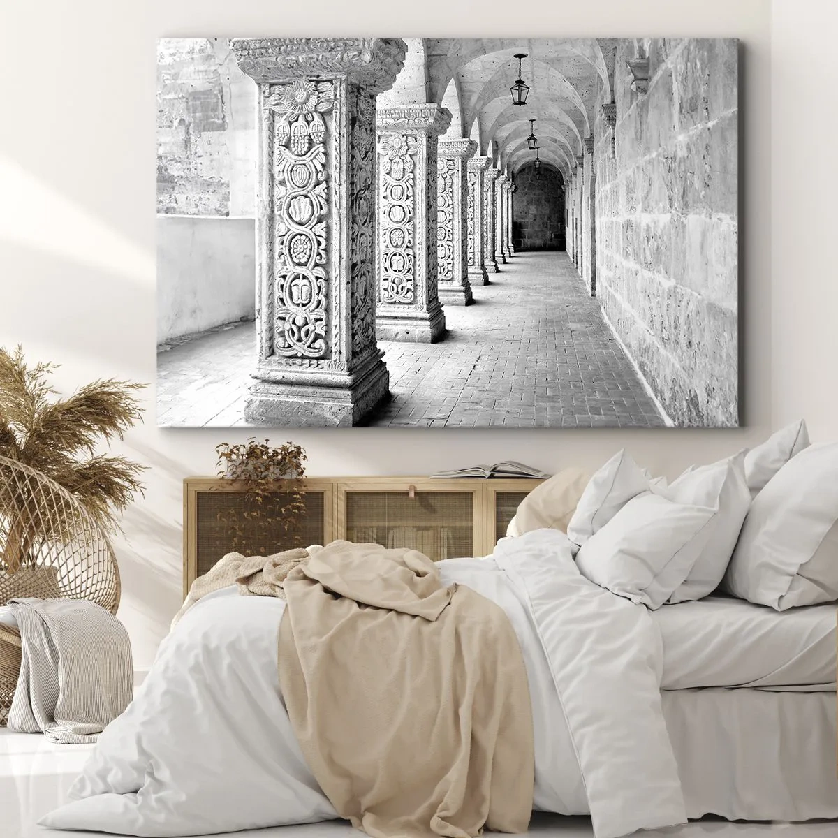 Quadro su tela - Stampe su Tela - Colonne storiche in uno scatto monocromatico - 120x80cm - Dove porterà? - Decorazione murale moderna per soggiorno e camera da letto ARTTOR