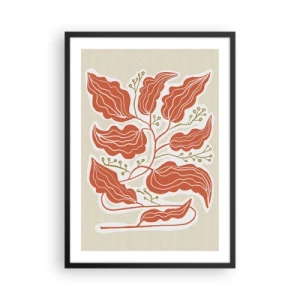 Poster in cornice nera - Una composizione astratta di foglie nelle tonalità dell'arancione e del beige. - 50x70cm - Folklore color corallo - Decorazione murale moderna per soggiorno e camera da letto ARTTOR