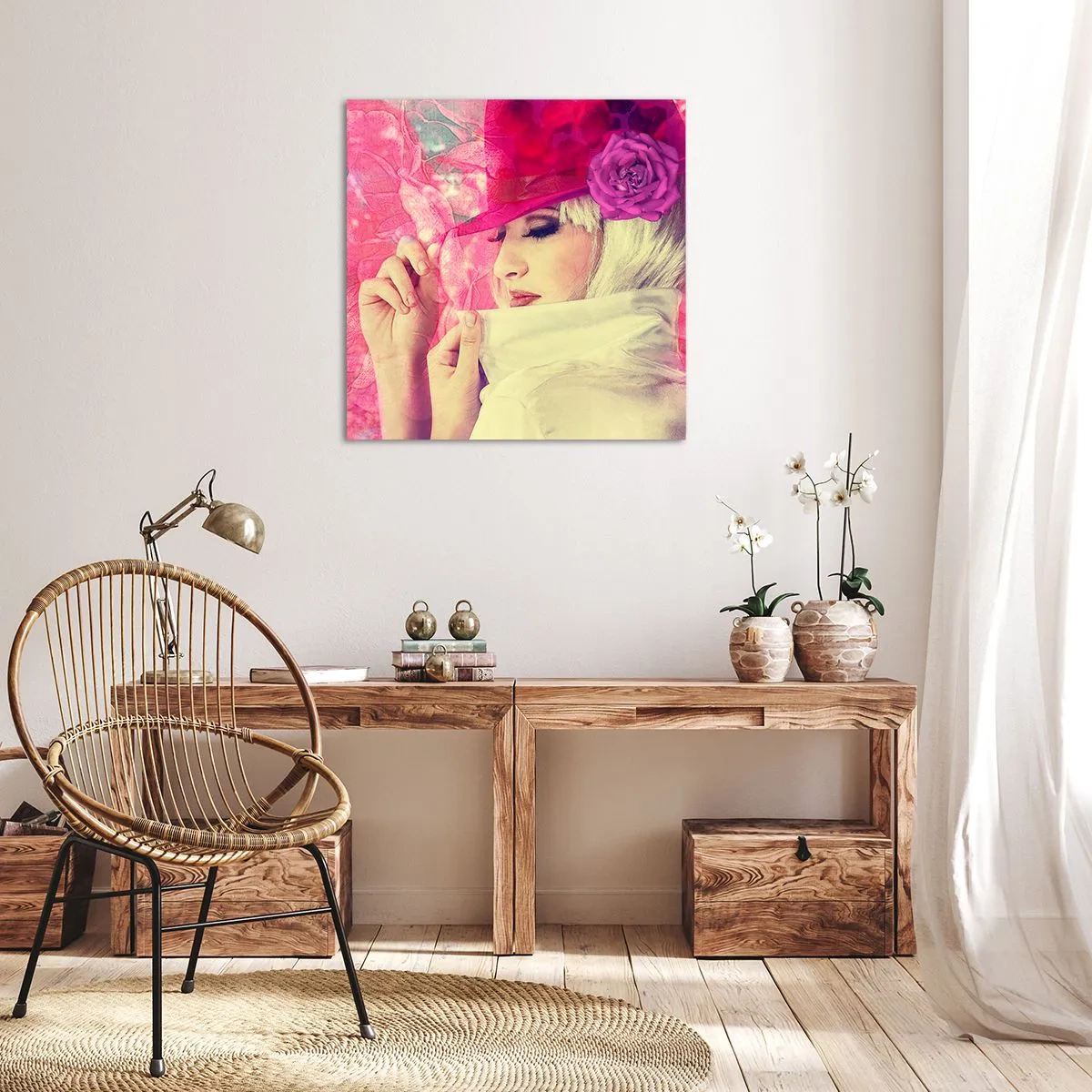 Quadro su tela - Stampe su Tela - Ritratto retro nei vapori di rosa - 60x60 cm