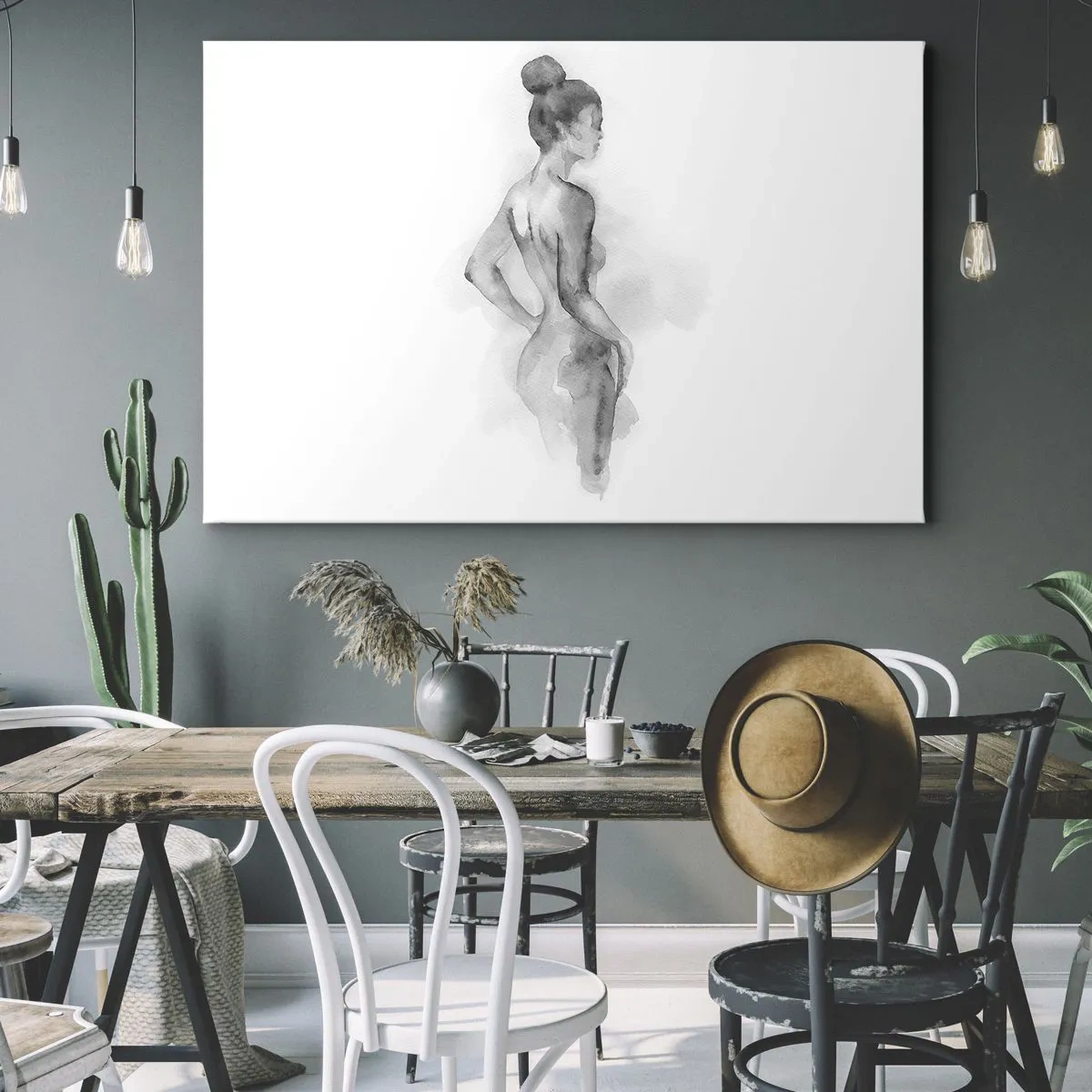 Quadro su tela - Stampe su Tela - Schizzo ad acquerello di una silhouette femminile - 120x80cm - Bella come un quadro - Decorazione murale moderna per soggiorno e camera da letto ARTTOR