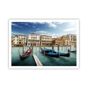 Poster - Venezia con gondole e palazzi contro il cielo - 100x70cm - Palazzi nel blu - Decorazione murale moderna per soggiorno e camera da letto ARTTOR