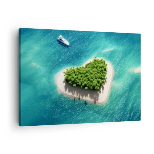 Quadro su tela - Stampe su Tela - Un'isola romantica a forma di cuore in un mare turchese - 70x50cm - Amo l'estate - Decorazione murale moderna per soggiorno e camera da letto ARTTOR