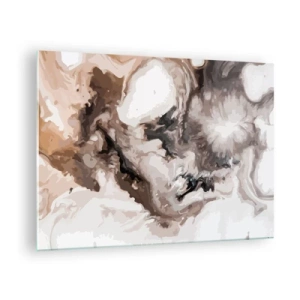 Quadro su vetro - Motivo astratto nei toni del marrone, beige e bianco - 70x50cm - La nascita della galassia - Decorazione murale moderna per soggiorno e camera da letto ARTTOR