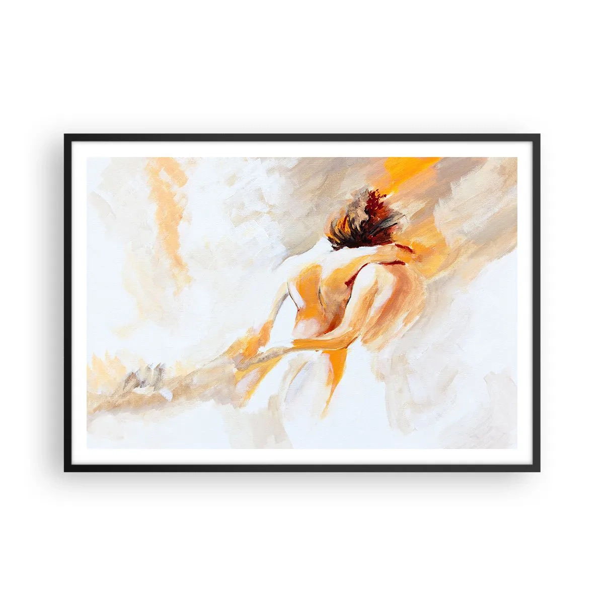 Poster in cornice nera - Scena astratta di un abbraccio romantico - 100x70cm - Nel cielo dell'intimità - Decorazione murale moderna per soggiorno e camera da letto ARTTOR