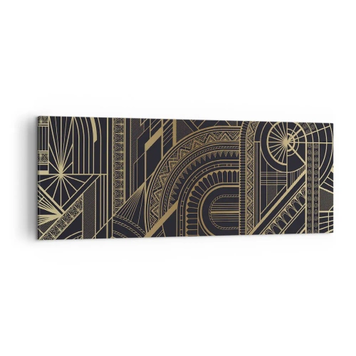 Quadro su tela - Stampe su Tela - Motivi geometrici dorati su sfondo nero in stile Art Déco - 140x50cm - Concetti, idee, progetti - Decorazione murale moderna per soggiorno e camera da letto ARTTOR
