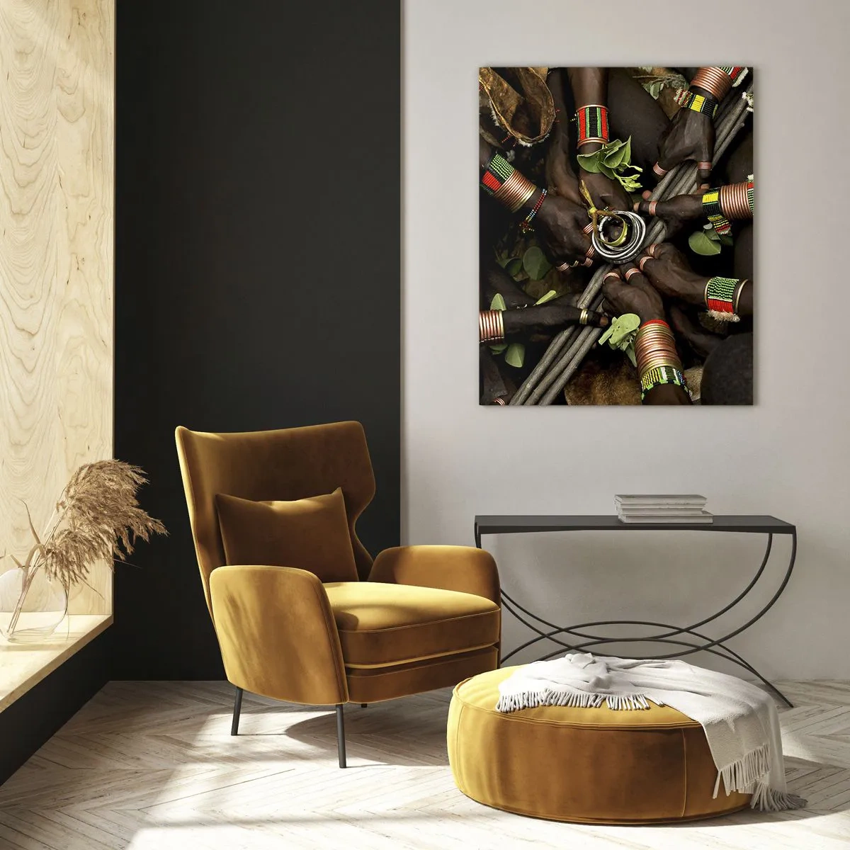 Quadro su vetro - Tradizionali braccialetti a mano in un gruppo di mani - 80x120cm - Siamo insieme - Decorazione murale moderna per soggiorno e camera da letto ARTTOR