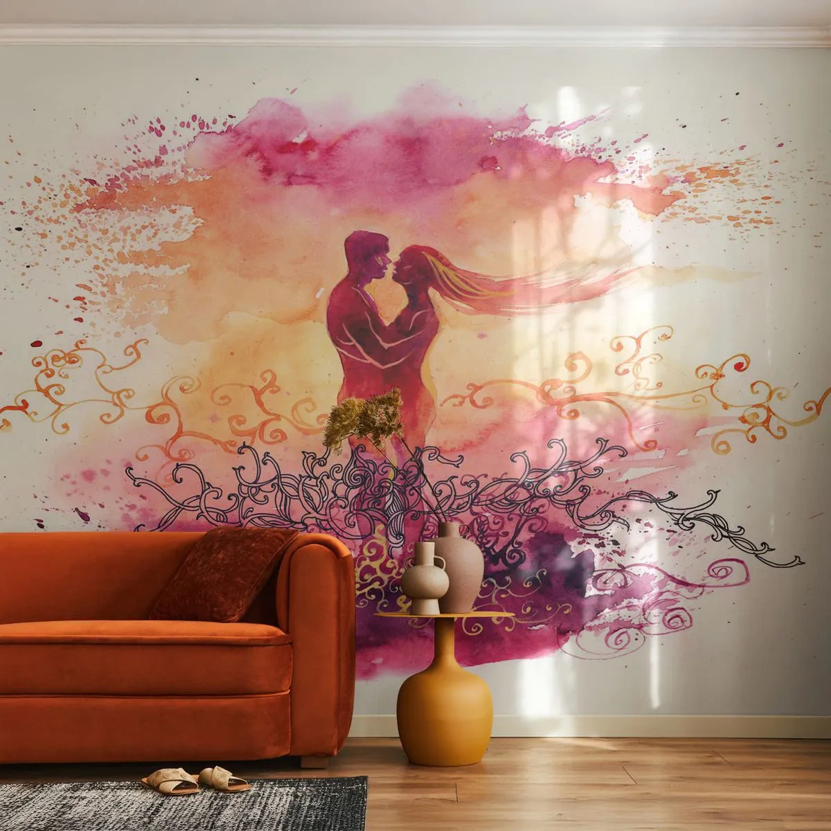 Fotomurali Autoadesivo Deluxe Sticker - Un unico cuore! Mi basta così poco... - Astrazione, Coppia di innamorati, Bacio - 250x175 cm