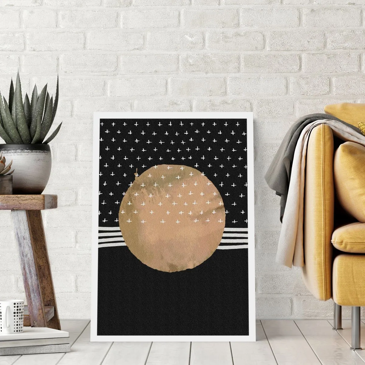 Poster - Palla dorata astratta su sfondo nero con motivi - 50x70cm - Composizione: bandiera della galassia - Decorazione murale moderna per soggiorno e camera da letto ARTTOR