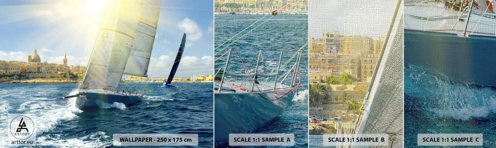 Campione di Fotomurale Premium Canvas - Tempo di lasciare la città - Città, Mare, Yacht - 100x30 cm