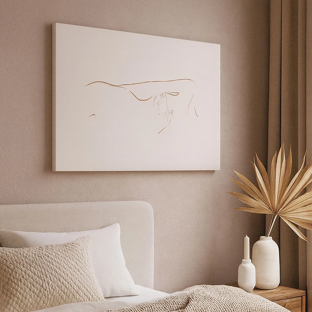 Quadro su tela - Stampe su Tela - Un disegno lineare e sottile di una silhouette su uno sfondo chiaro - 70x50cm - La forma del desiderio - Decorazione murale moderna per soggiorno e camera da letto ARTTOR