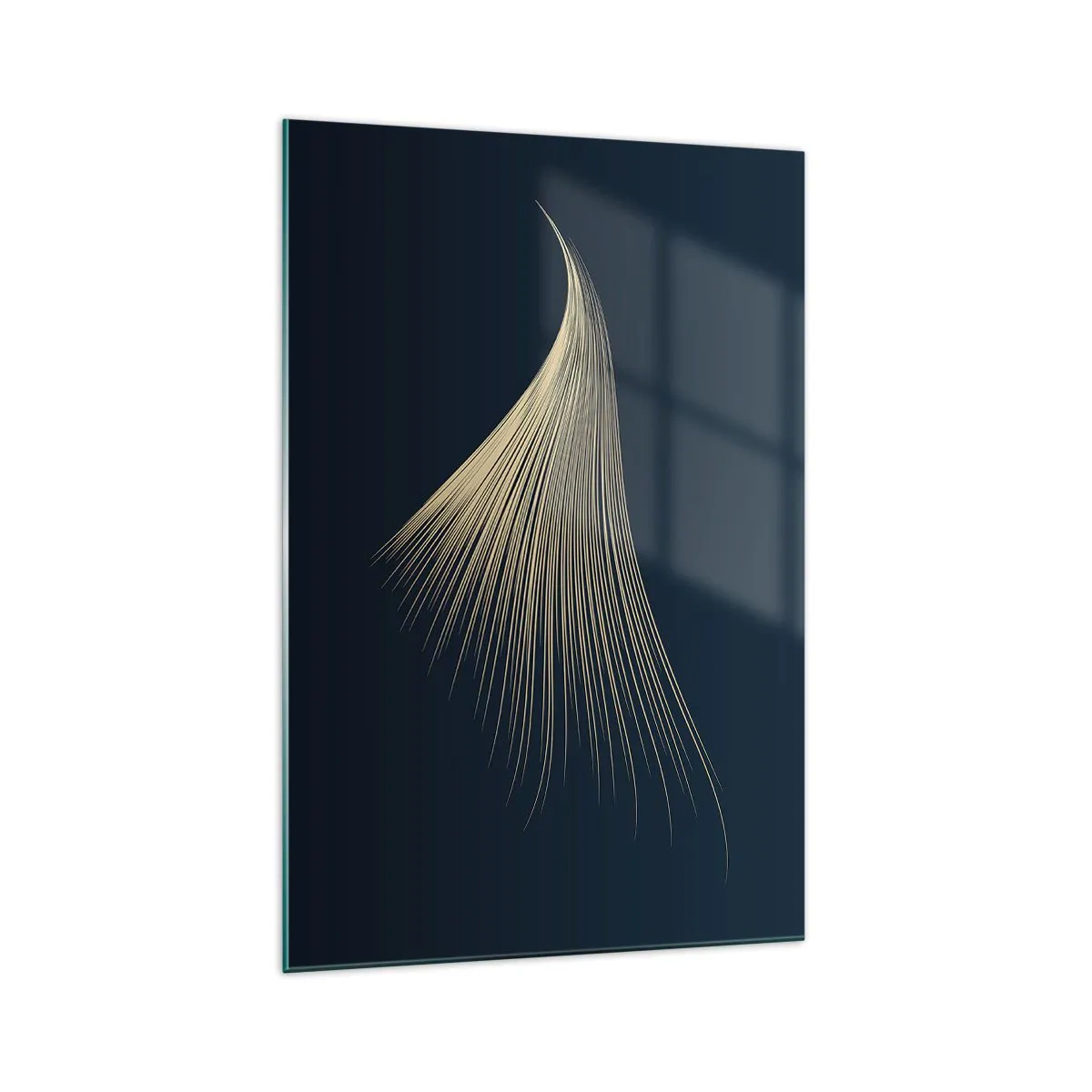 Quadro su vetro - Una delicata linea simile a una piuma su uno sfondo blu navy - 70x100cm - Come un capello d'angelo - Decorazione murale moderna per soggiorno e camera da letto ARTTOR