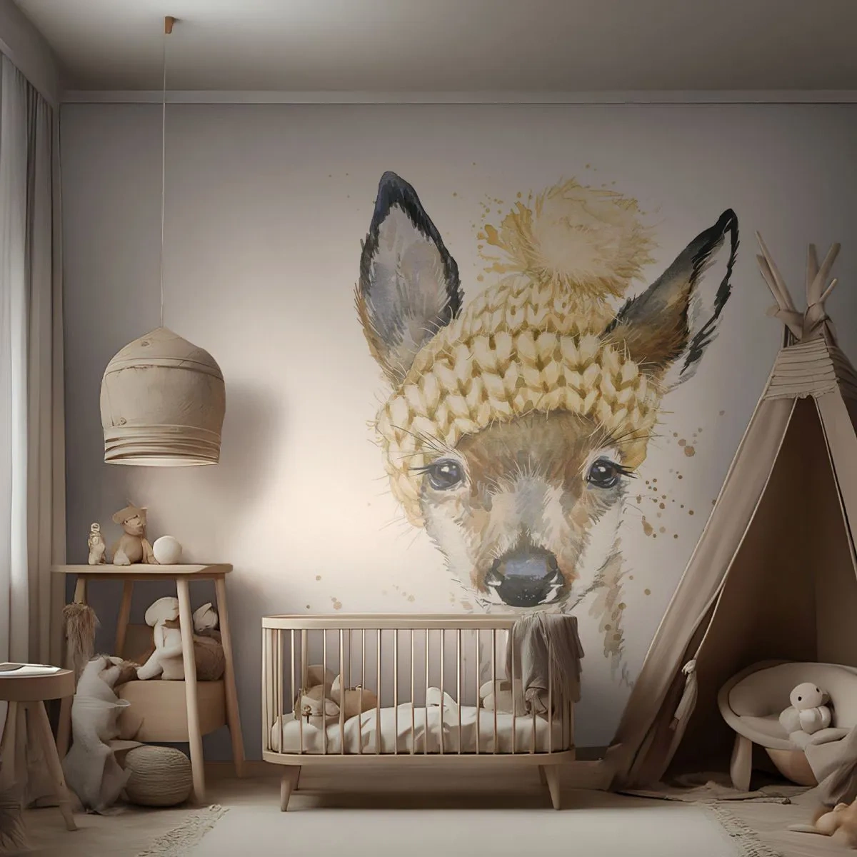 Fotomurali Premium Canvas - L'inverno nel bosco innevato - Per bambini, capriolo, Grafica - 250x175 cm