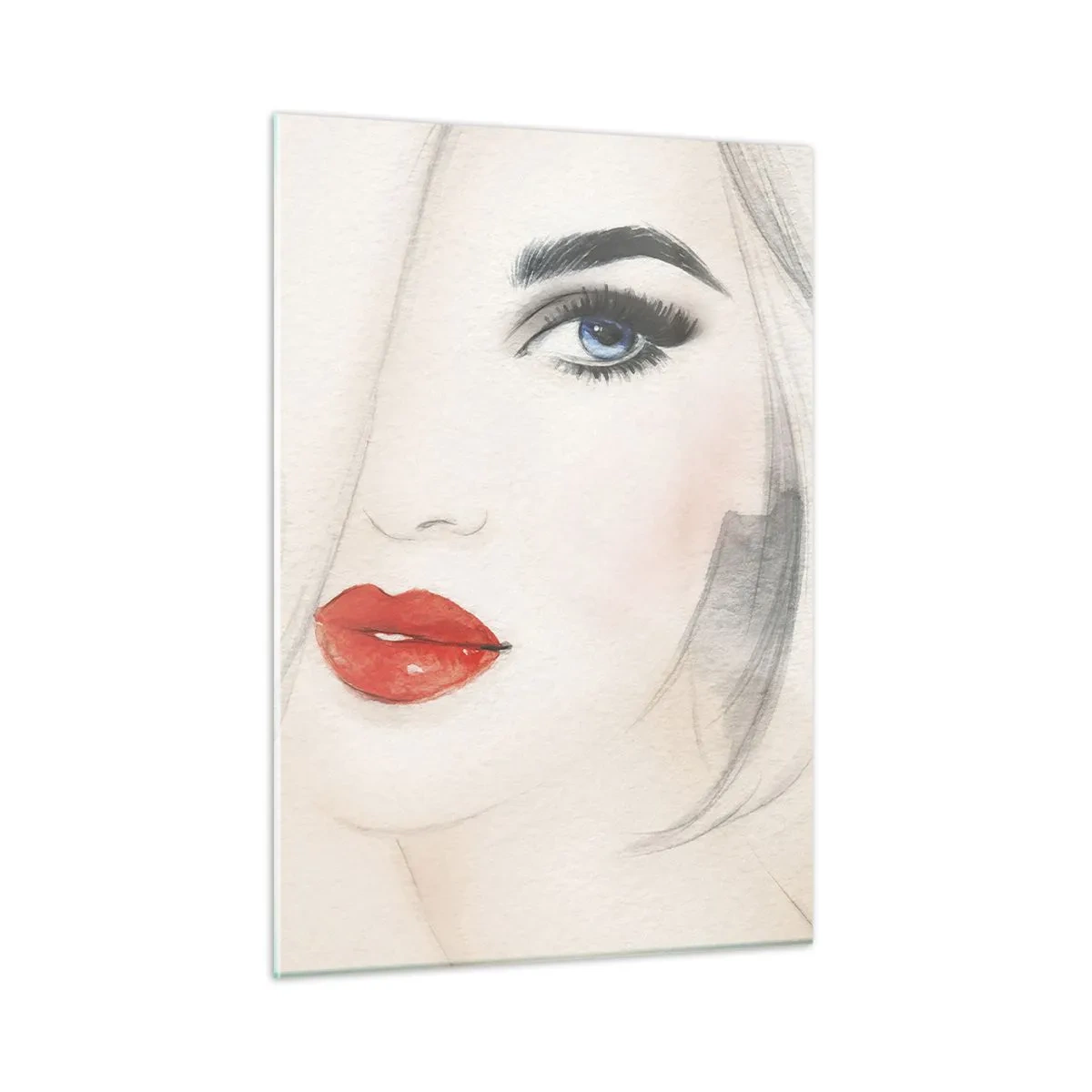 Quadro su vetro - Ritratto di una donna con capelli chiari, labbra rosse e occhi azzurri - 50x70cm - Ipnotizza e inebria - Decorazione murale moderna per soggiorno e camera da letto ARTTOR