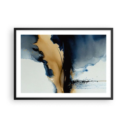 Poster in cornice nera - Una composizione astratta nei toni del blu navy e dell'oro - 70x50cm - Dietro la cortina - Decorazione murale moderna per soggiorno e camera da letto ARTTOR