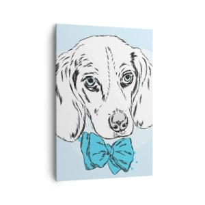 Quadro su tela - Stampe su Tela - Adorabile grafica di un cane con un papillon su uno sfondo pastello - 70x100cm - Eleganza canina - Decorazione murale moderna per soggiorno e camera da letto ARTTOR